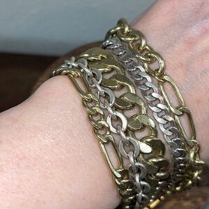 Silpada KR Chunky Tough Luxe Brass/Silver Wide Multi Chain Link Bracelet 7.5”